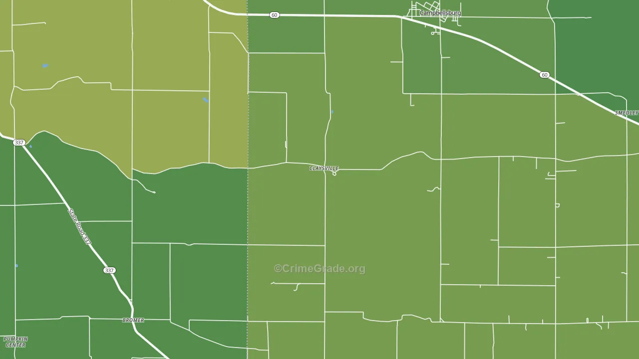 Claysville, IN Map of Vehicle Theft Rates