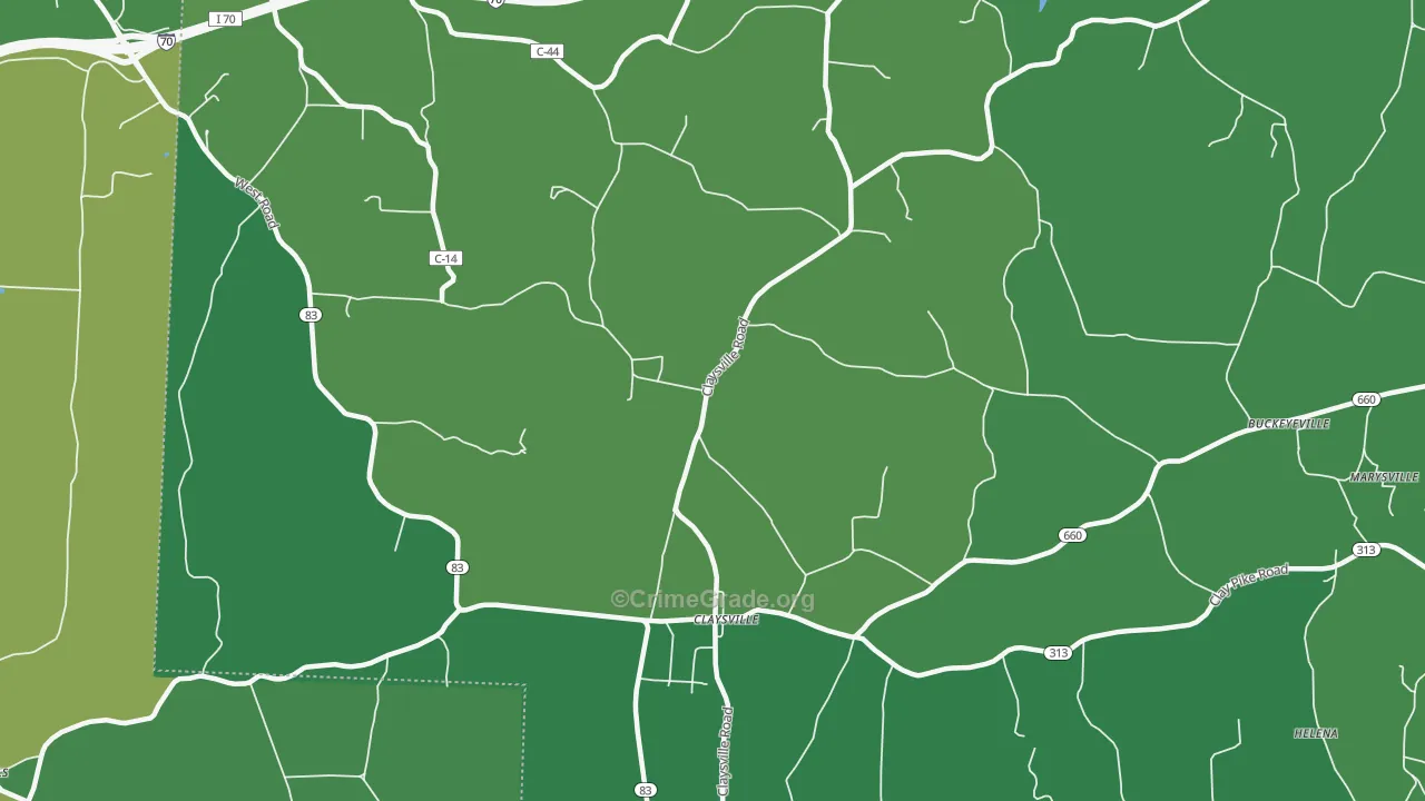 Claysville, OH Map of Vehicle Theft Rates