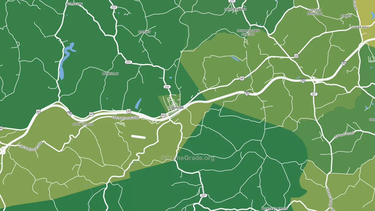Claysville, PA Map of Vehicle Theft Rates