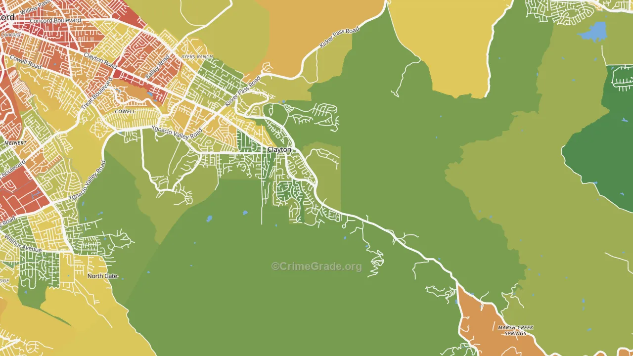 Clayton, CA Map of Vehicle Theft Rates