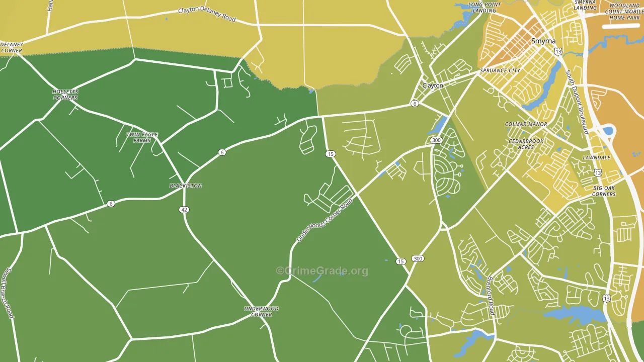 Clayton, DE Map of Vehicle Theft Rates