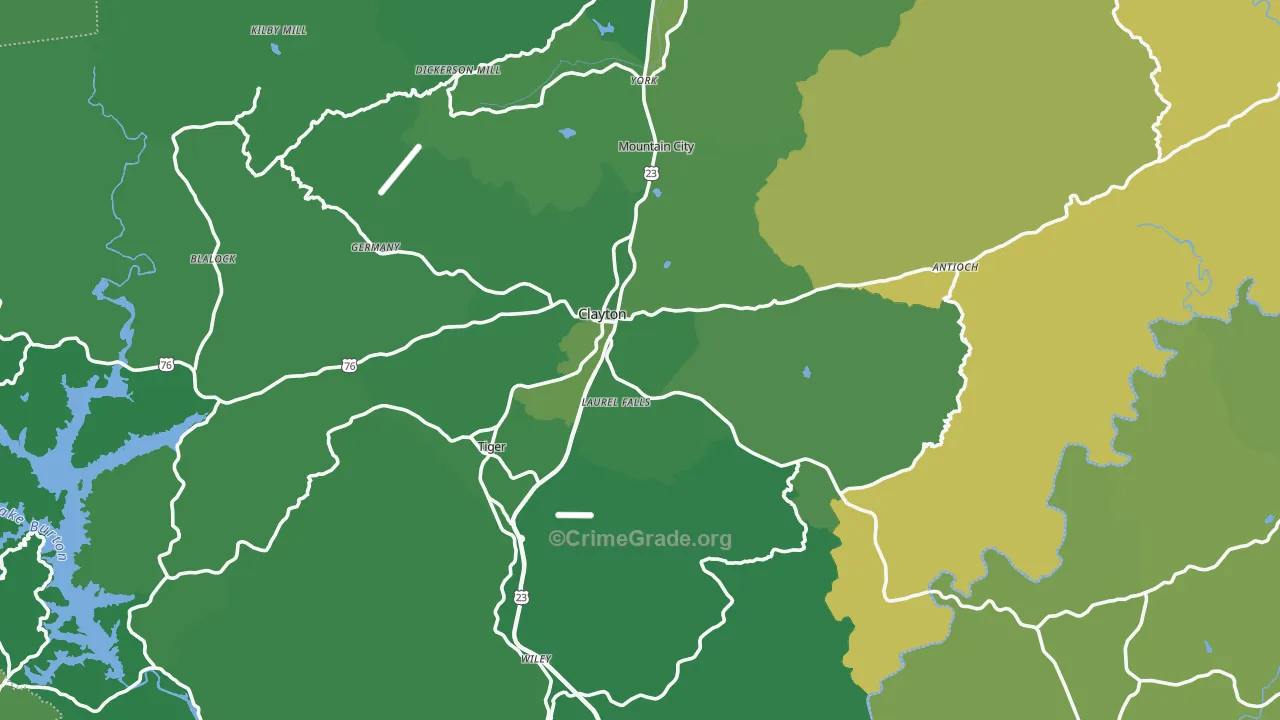 Clayton, GA Map of Vehicle Theft Rates