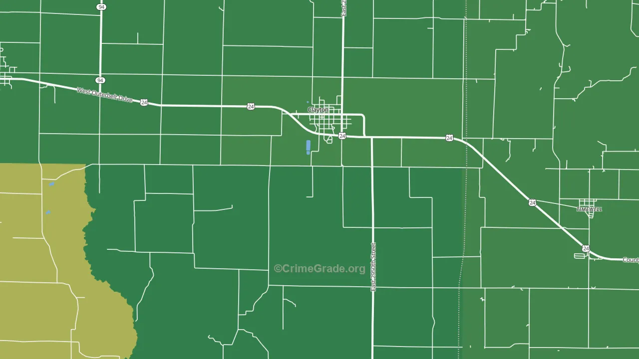 Clayton, IL Map of Vehicle Theft Rates