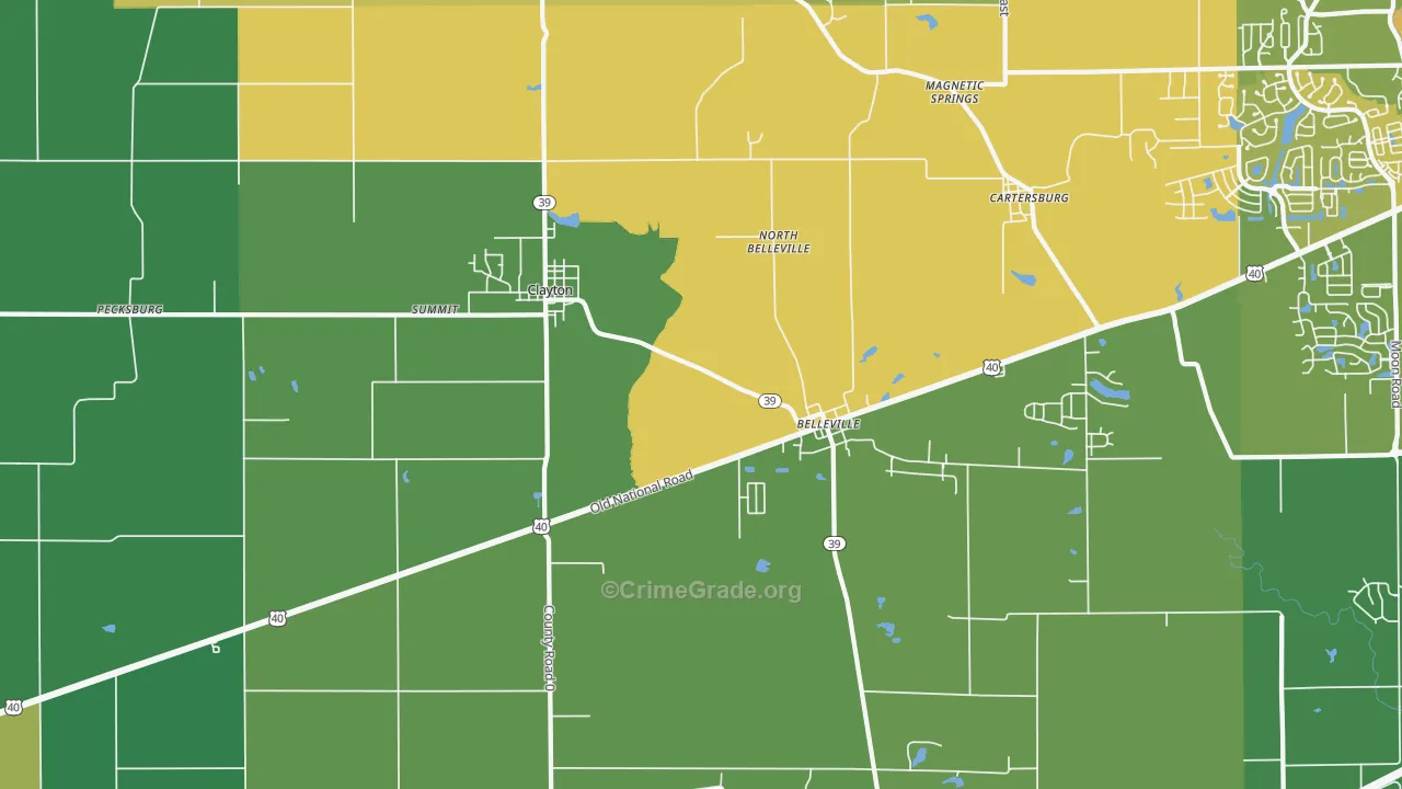 Clayton, IN Map of Vehicle Theft Rates