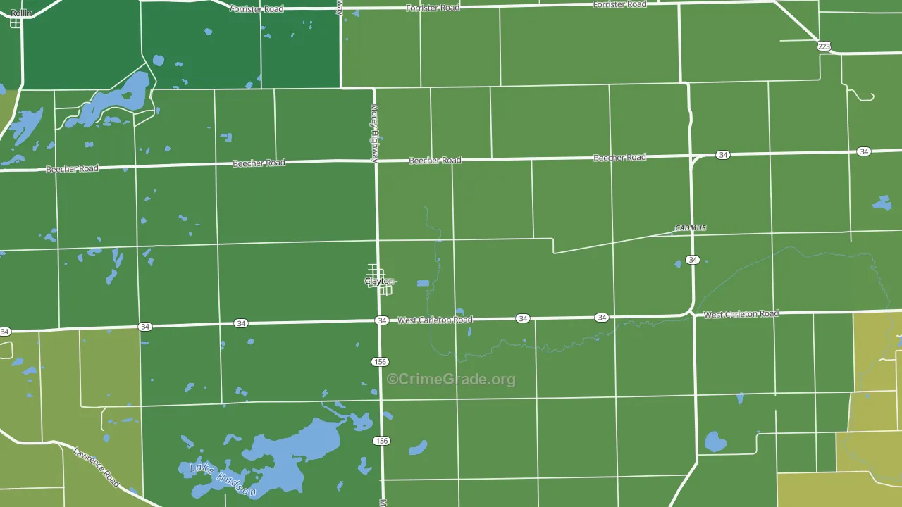 Clayton, MI Map of Vehicle Theft Rates