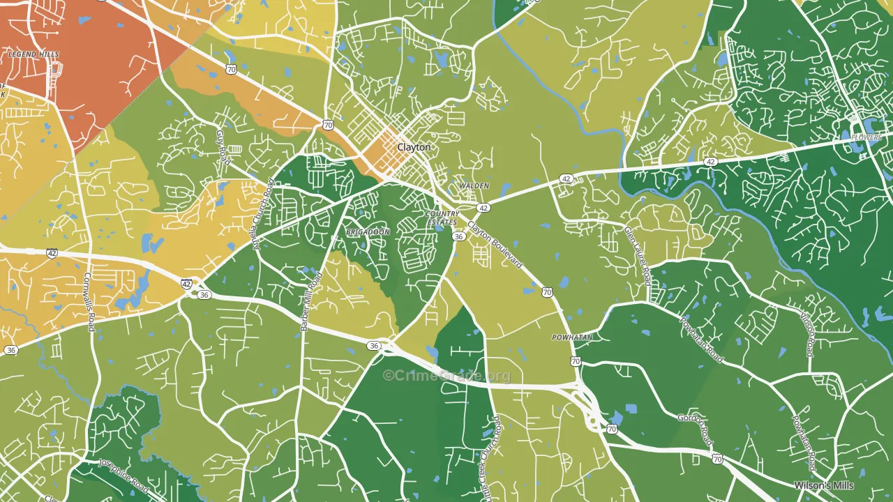Clayton, NC Map of Vehicle Theft Rates