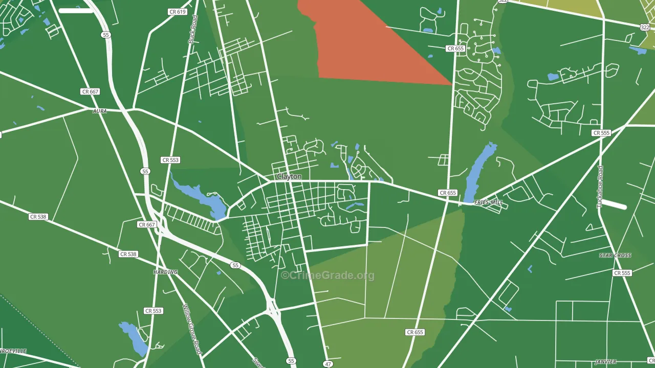 Clayton, NJ Map of Vehicle Theft Rates