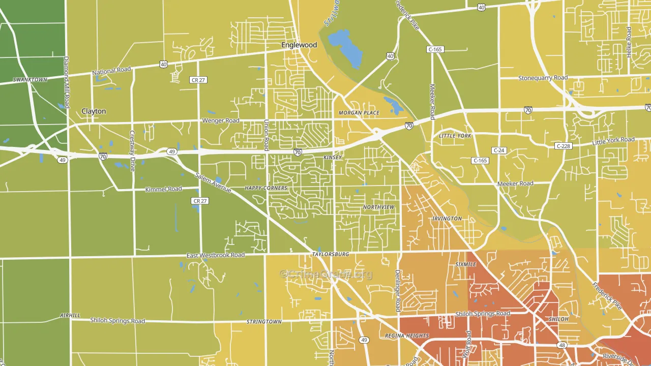 Clayton, OH Map of Vehicle Theft Rates