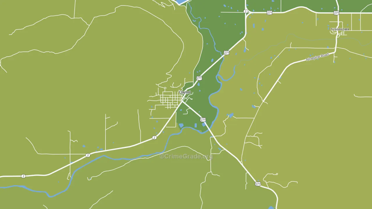 Clayton, OK Map of Vehicle Theft Rates