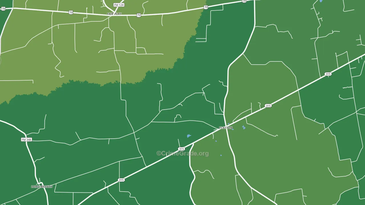 Clayton, TX Map of Vehicle Theft Rates