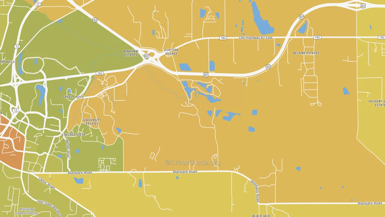 Clayton Village, MS Map of Vehicle Theft Rates