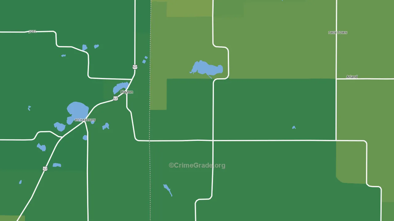 Clayton, WI Map of Vehicle Theft Rates