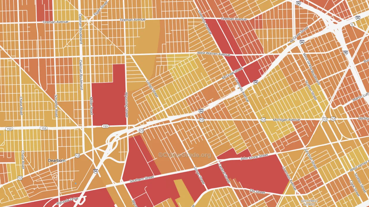 Claytown, Detroit, MI Map of Vehicle Theft Rates