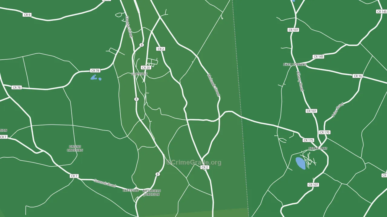 Clayville, NY Map of Vehicle Theft Rates