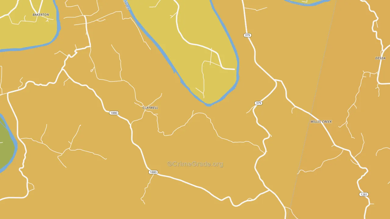 Claywell, KY Map of Vehicle Theft Rates