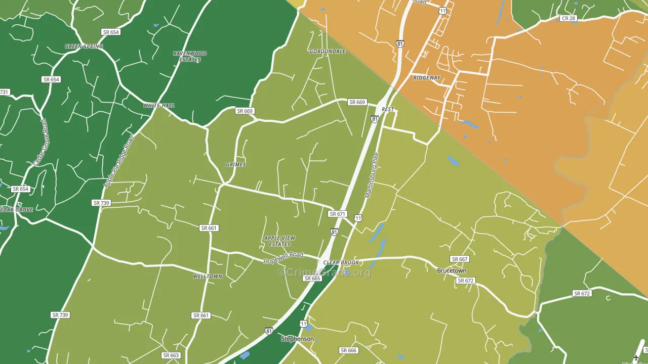 Clear Brook, VA Map of Vehicle Theft Rates