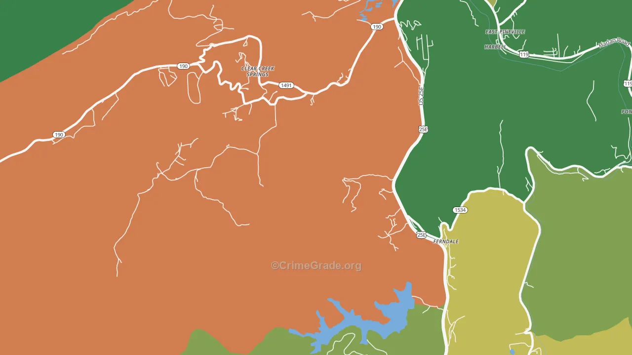 Clear Creek Springs, KY Map of Vehicle Theft Rates