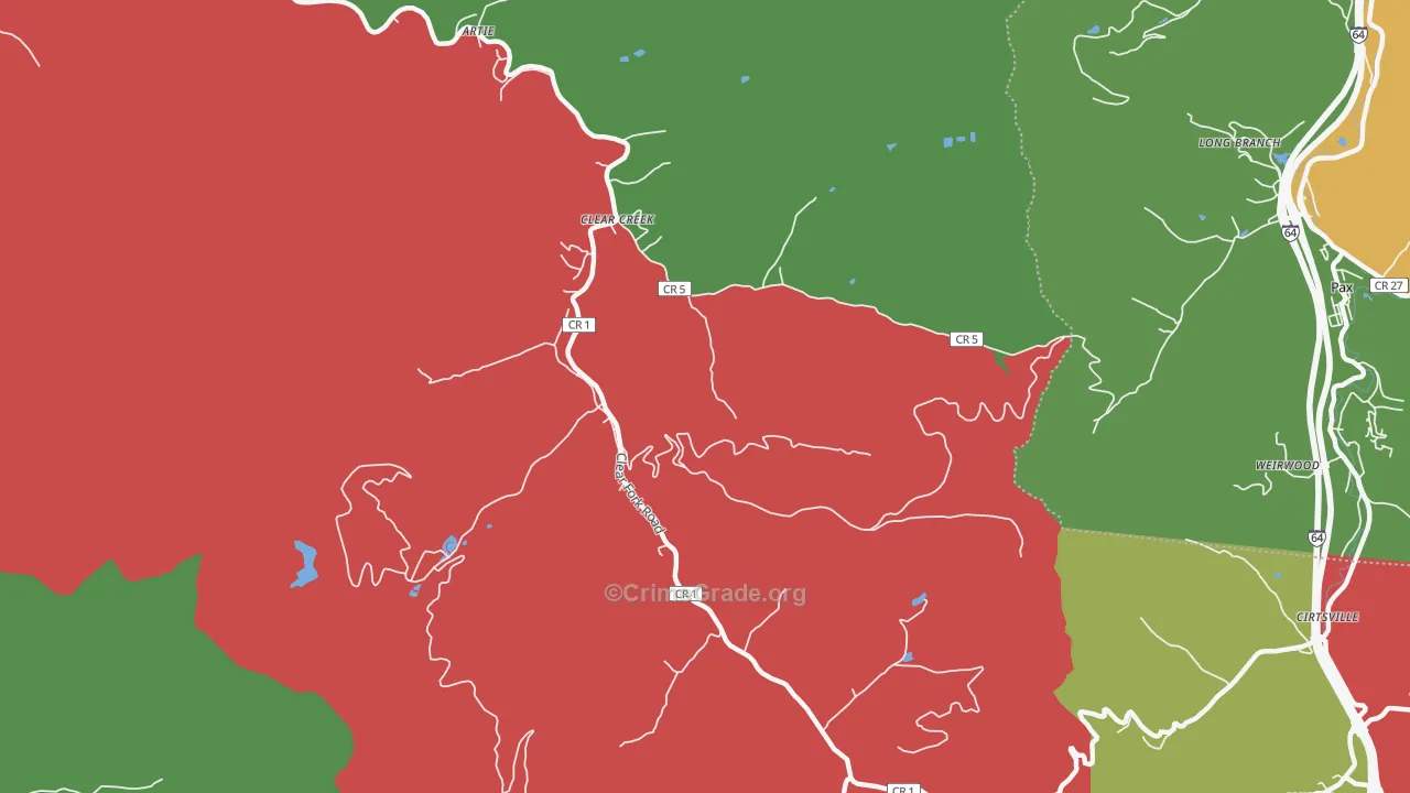 Clear Creek, WV Map of Vehicle Theft Rates