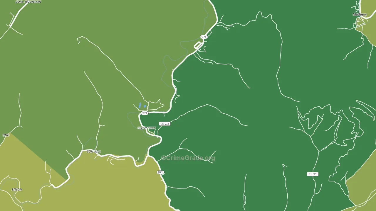 Clear Fork, WV Map of Vehicle Theft Rates