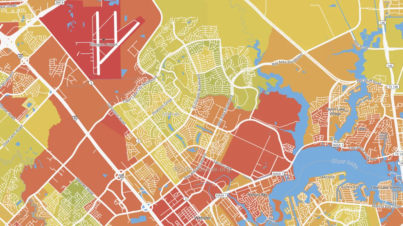 Clear Lake, Houston, TX Map of Vehicle Theft Rates