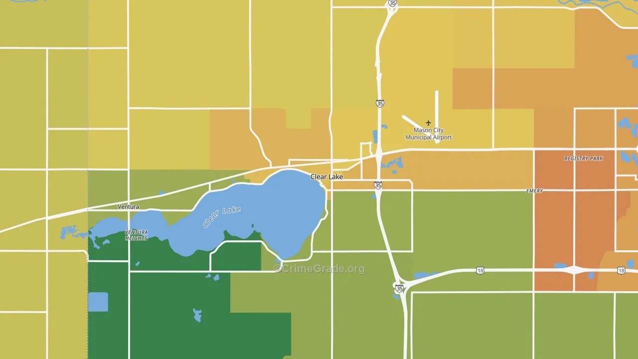 Clear Lake, IA Map of Vehicle Theft Rates