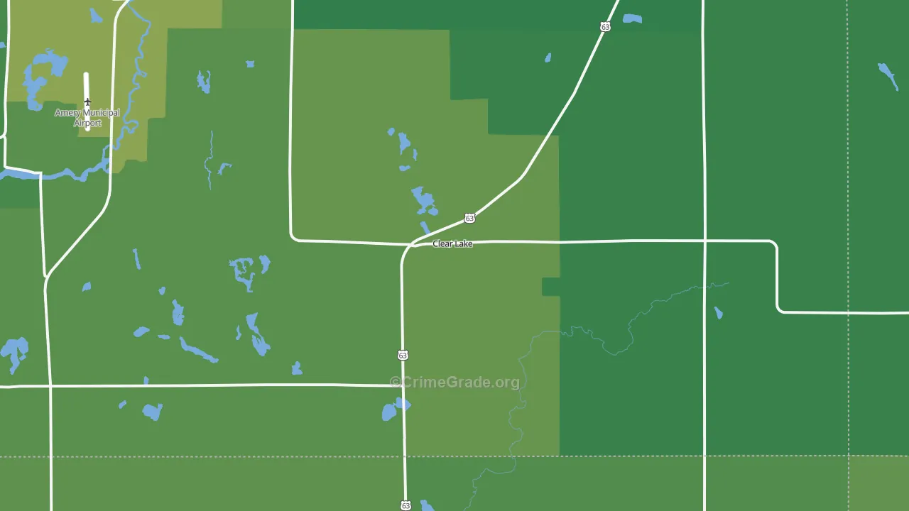 Clear Lake, WI Map of Vehicle Theft Rates