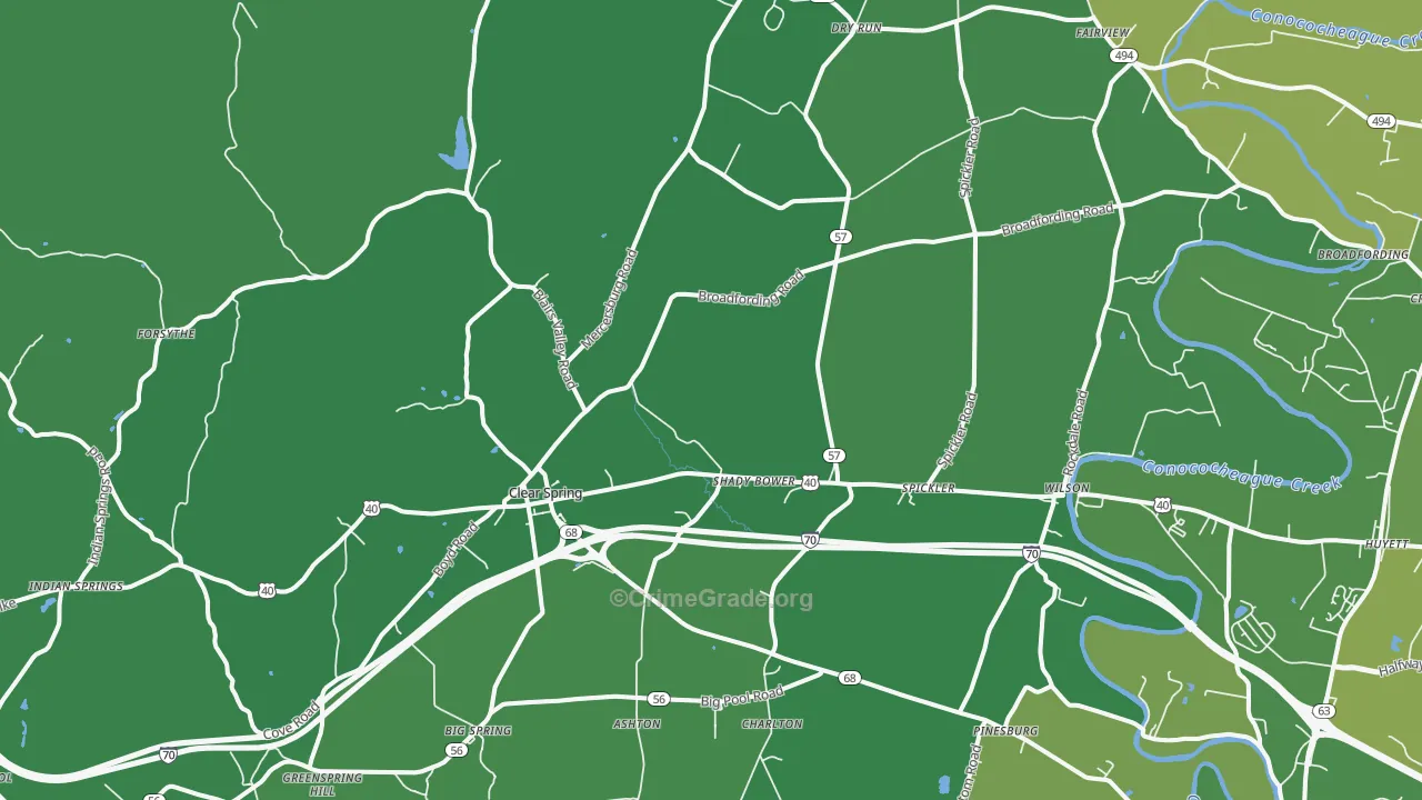 Clear Spring, MD Map of Vehicle Theft Rates