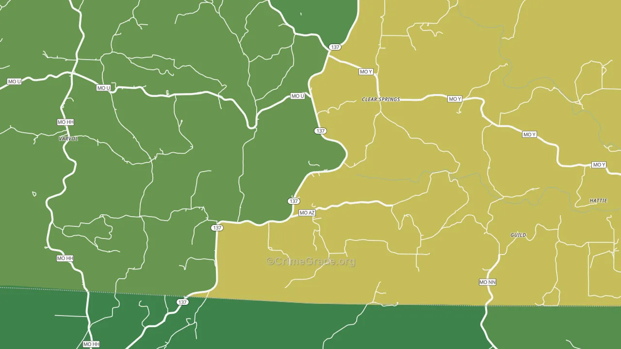 Clear Springs, MO Map of Vehicle Theft Rates