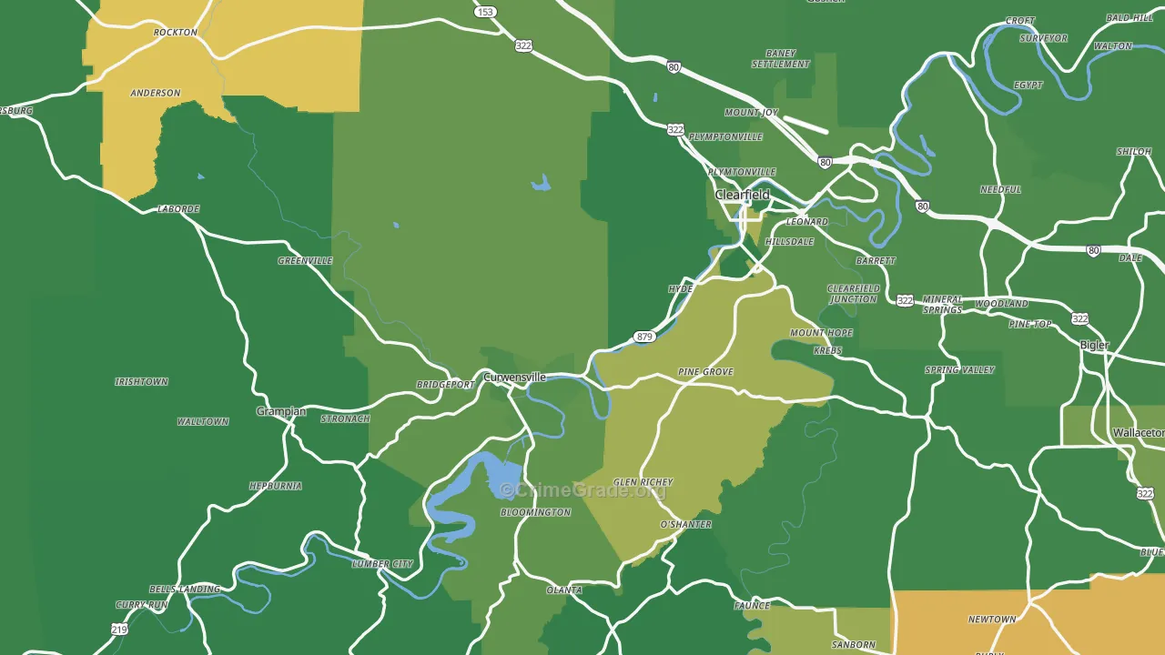 Clearfield County, PA Map of Vehicle Theft Rates