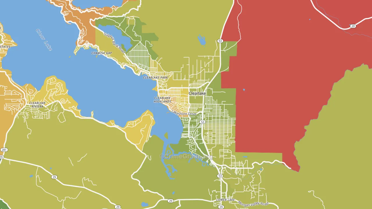 Clearlake, CA Map of Vehicle Theft Rates