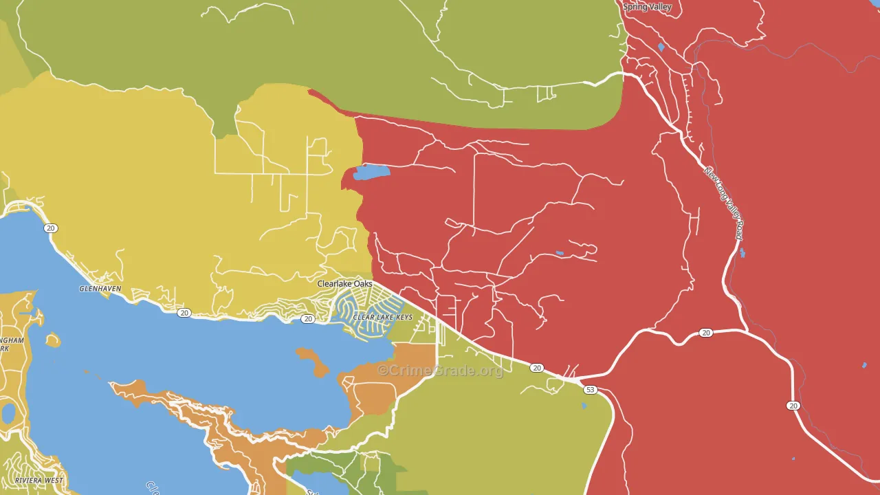 Clearlake Oaks, CA Map of Vehicle Theft Rates