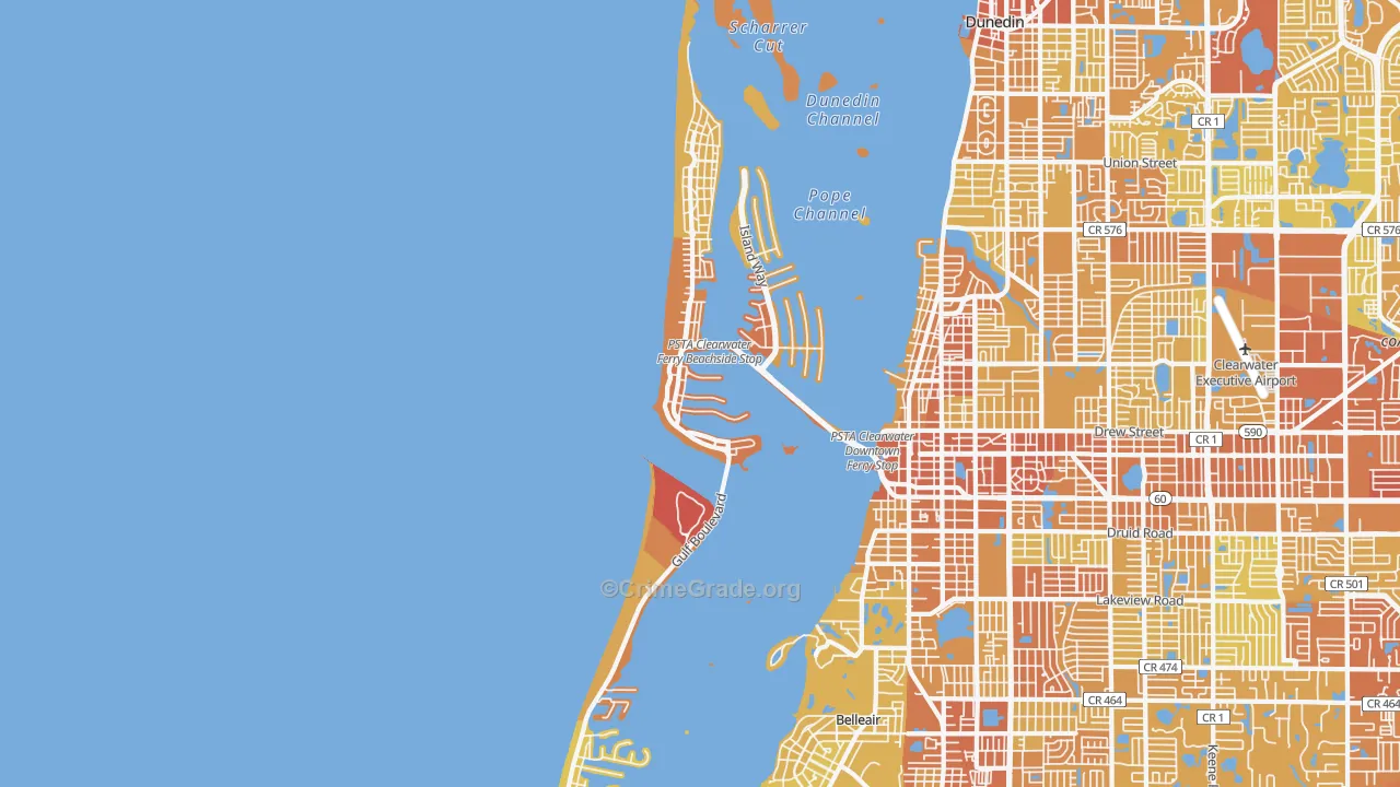 Clearwater Beach, FL Map of Vehicle Theft Rates