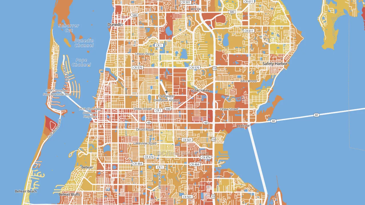 Clearwater, FL Map of Vehicle Theft Rates