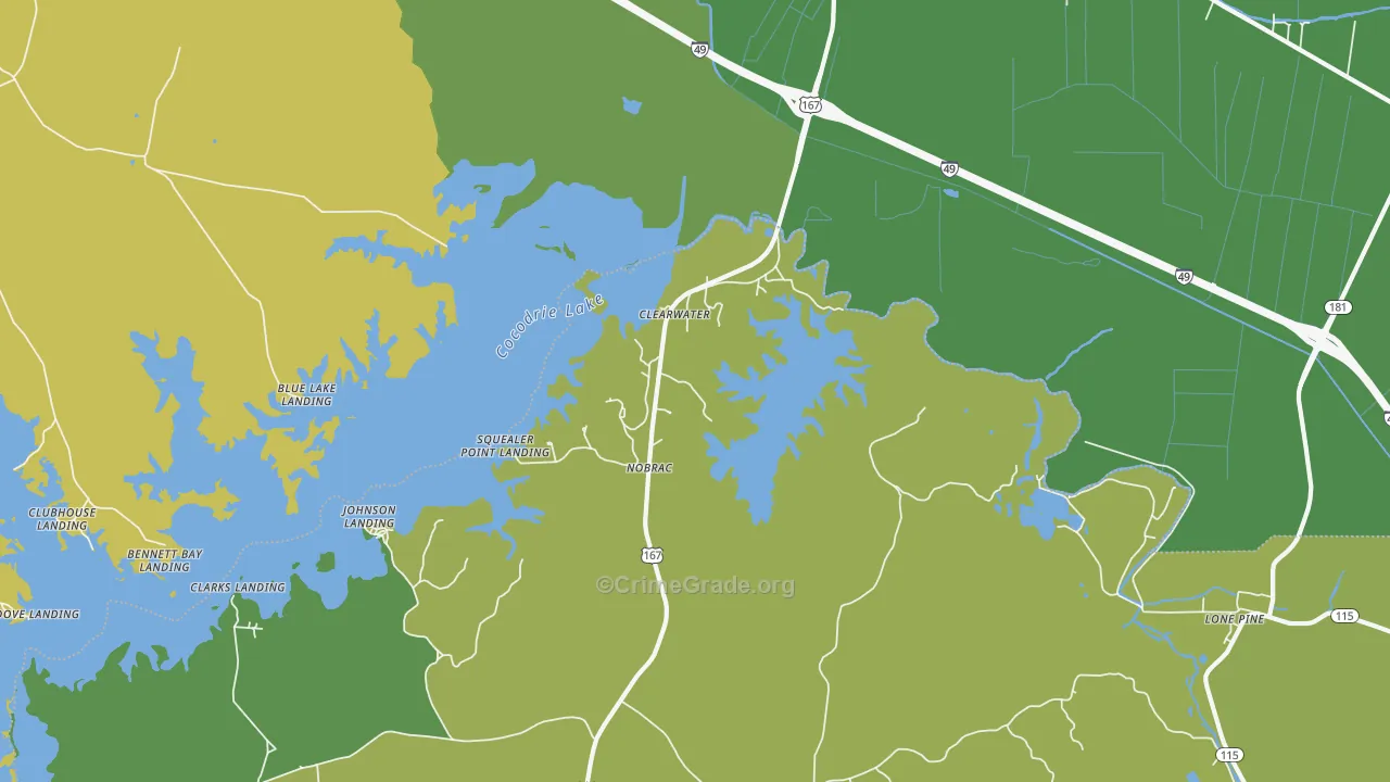 Clearwater, LA Map of Vehicle Theft Rates
