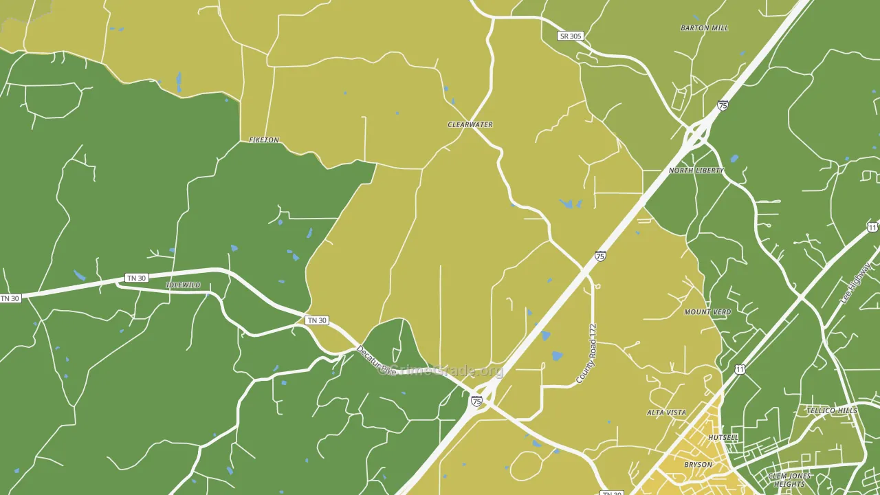 Clearwater, TN Map of Vehicle Theft Rates