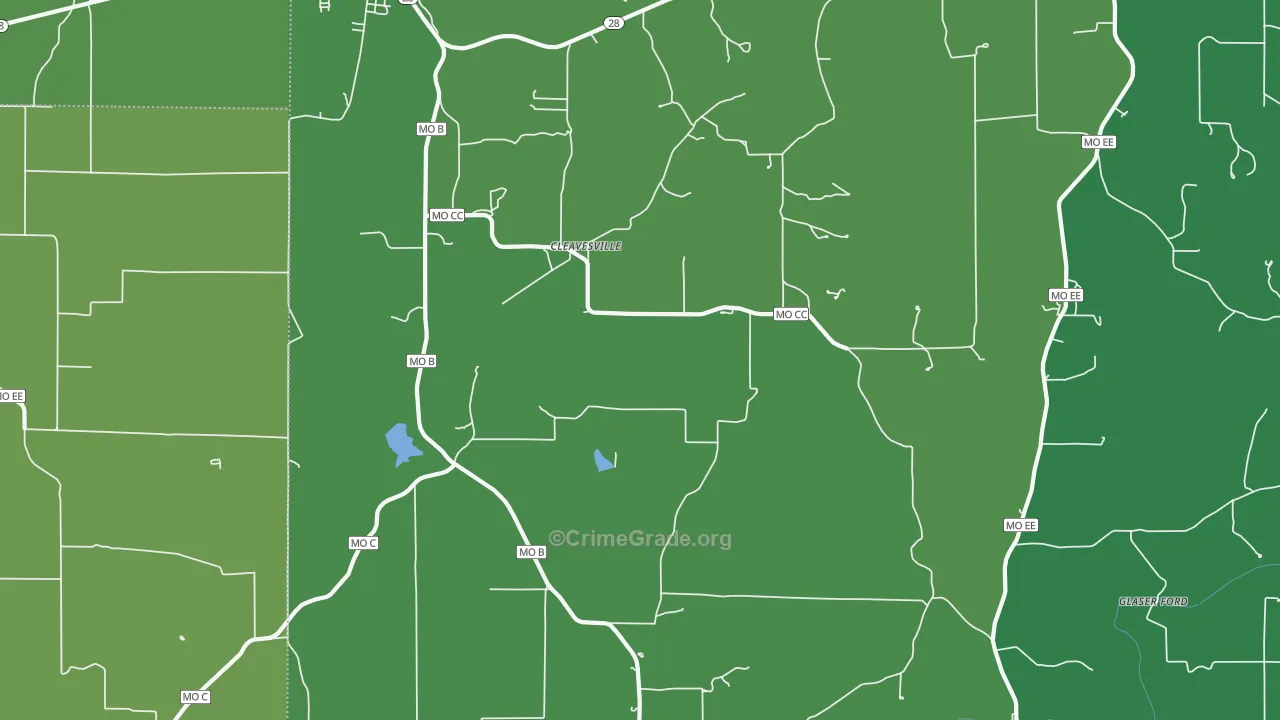 Cleavesville, MO Map of Vehicle Theft Rates