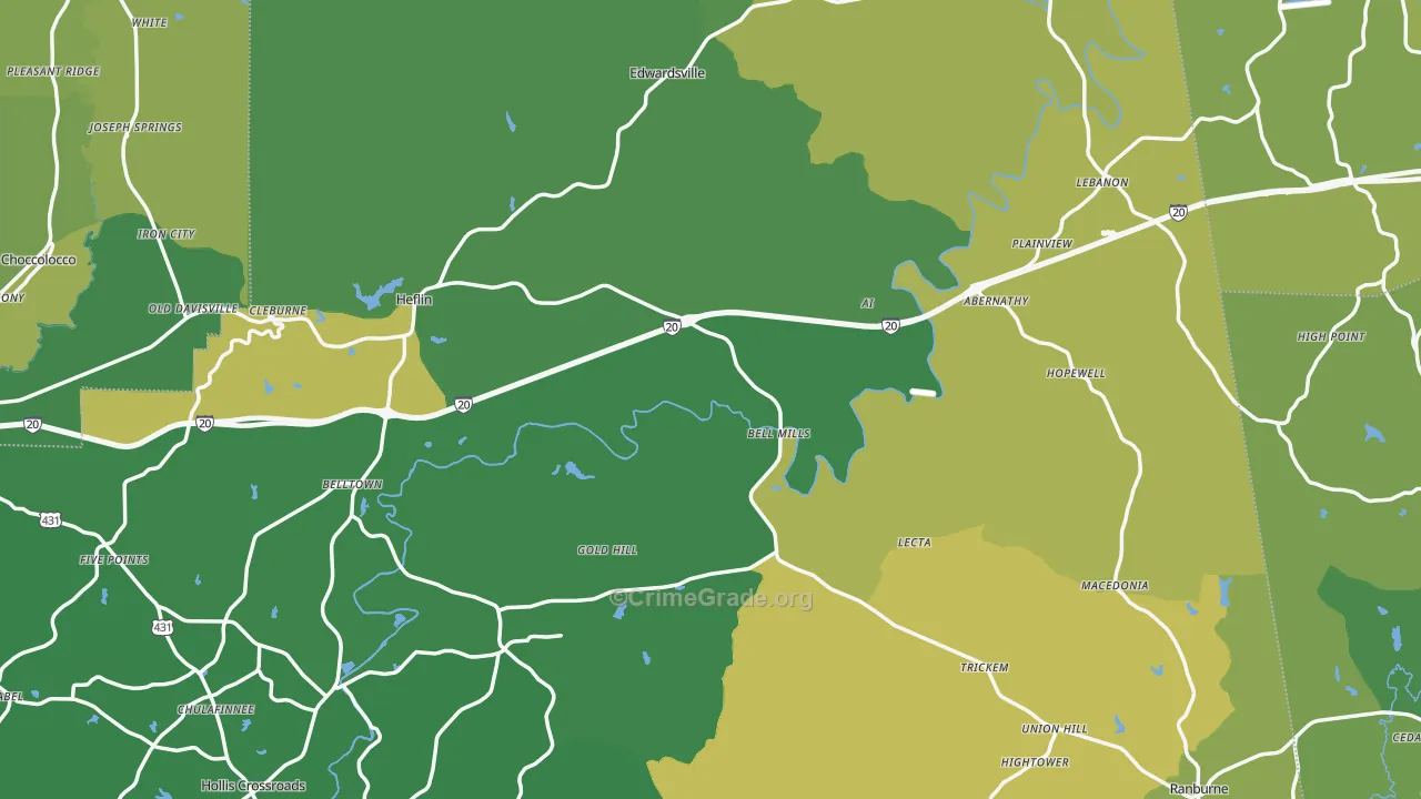 Cleburne County, AL Map of Vehicle Theft Rates