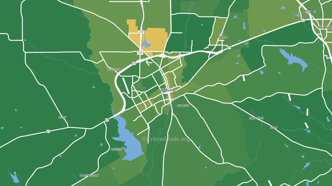 Cleburne, TX Map of Vehicle Theft Rates