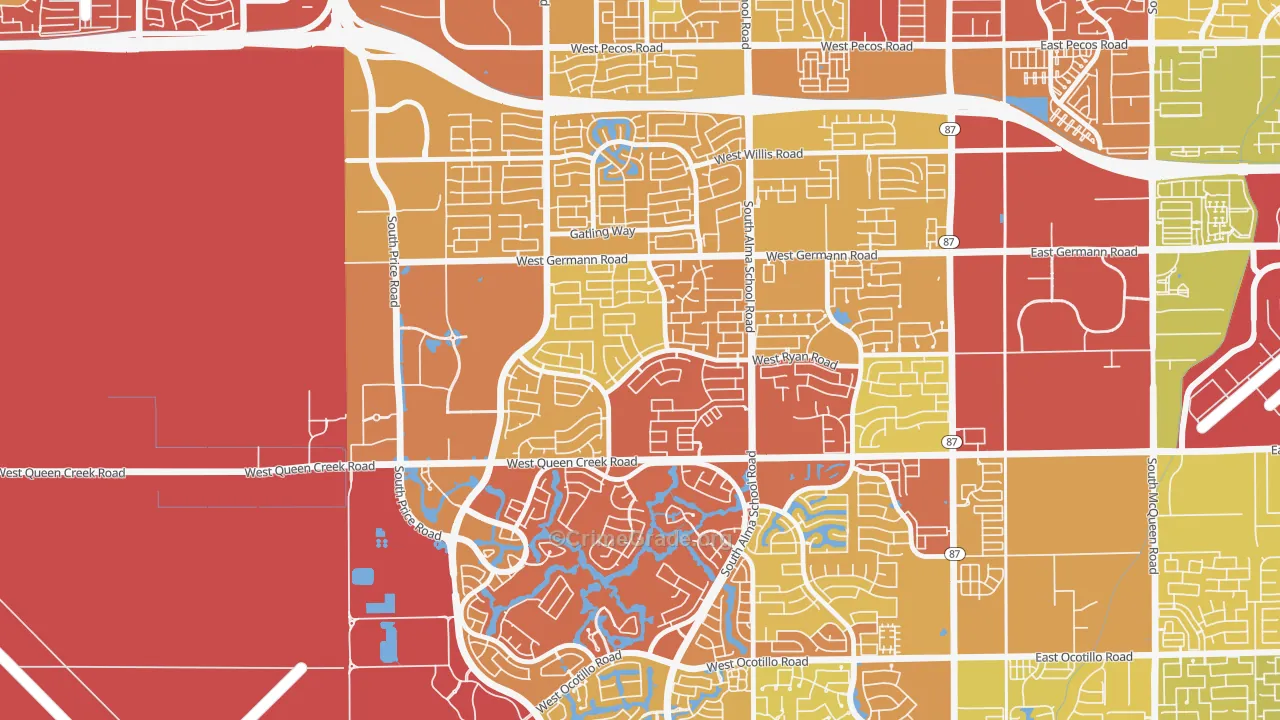 Clemente Ranch, Chandler, AZ Map of Vehicle Theft Rates