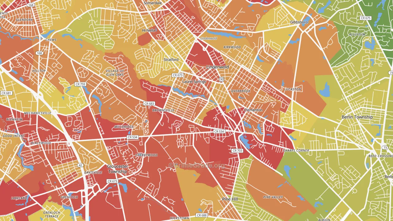 Clementon, NJ Map of Vehicle Theft Rates