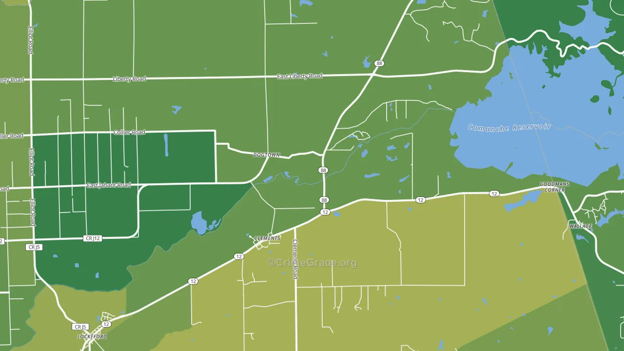 Clements, CA Map of Vehicle Theft Rates