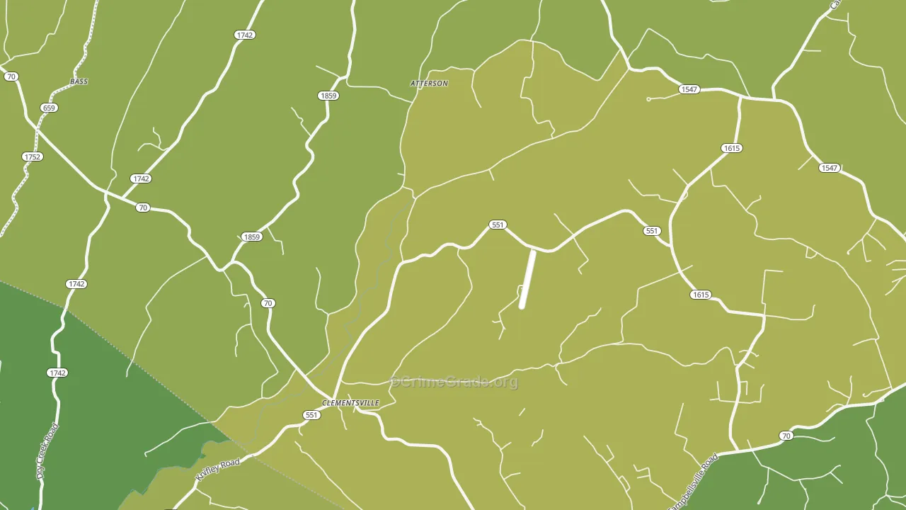 Clementsville, KY Map of Vehicle Theft Rates