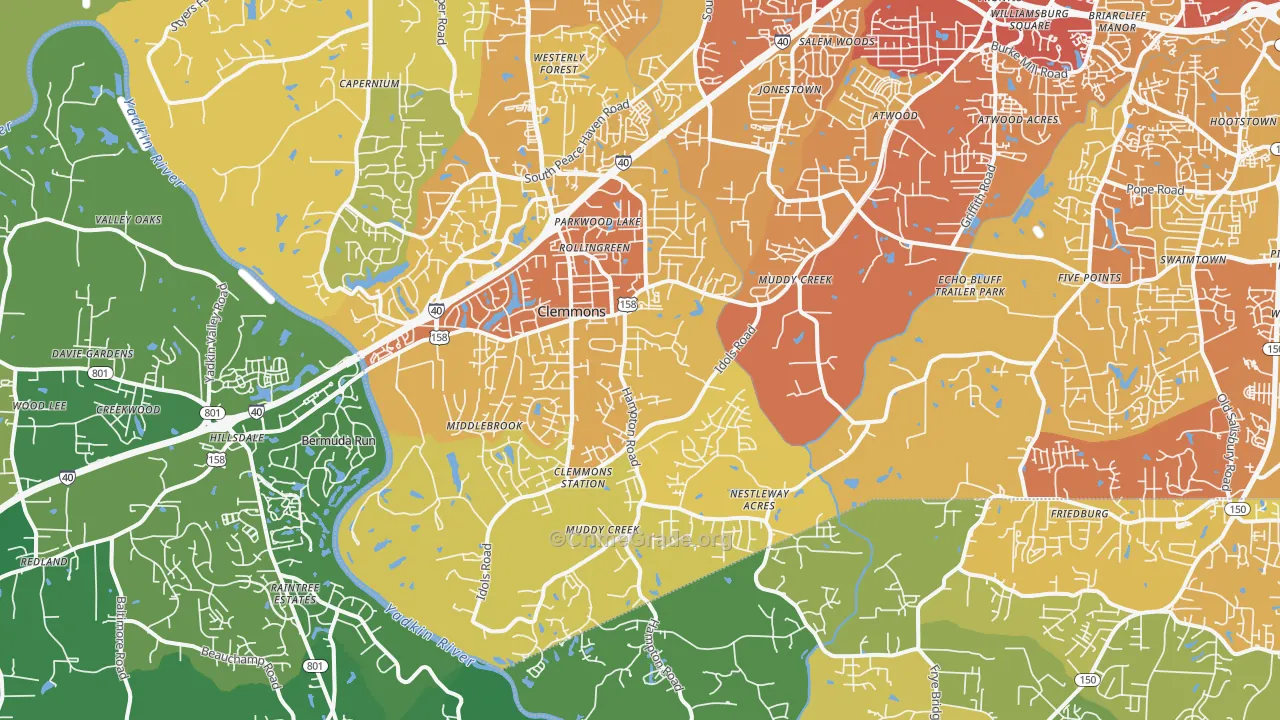 Clemmons, NC Map of Vehicle Theft Rates