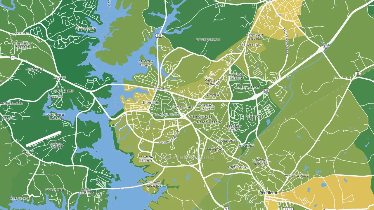 Clemson, SC Map of Vehicle Theft Rates