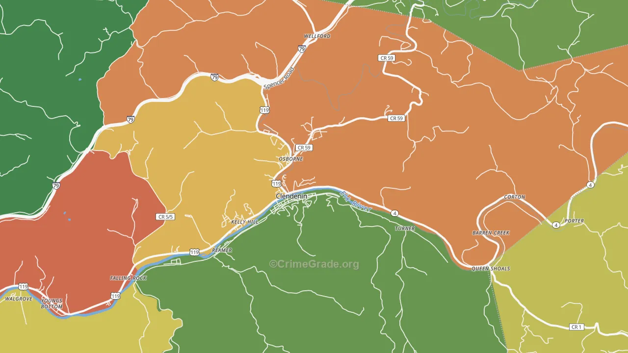 Clendenin, WV Map of Vehicle Theft Rates