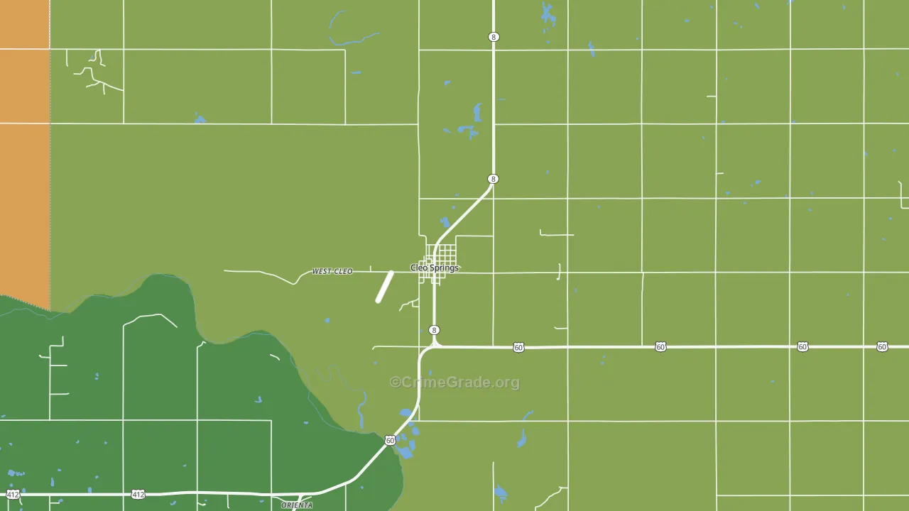 Cleo Springs, OK Map of Vehicle Theft Rates
