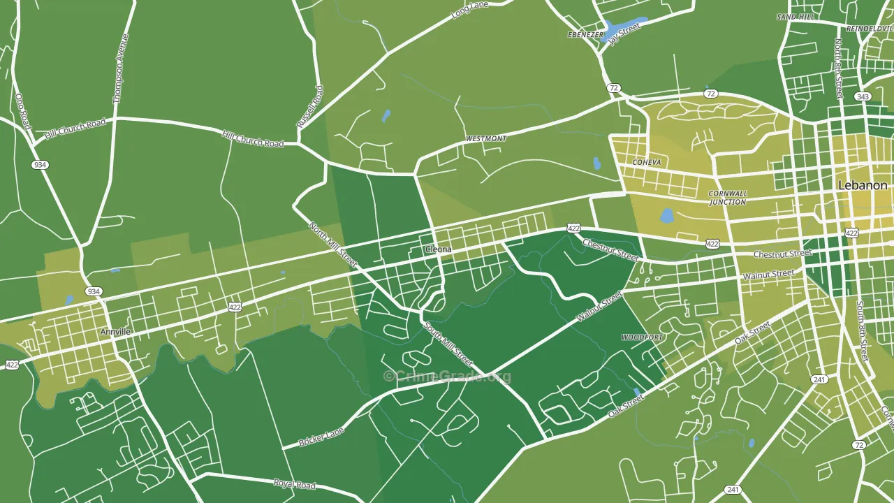 Cleona, PA Map of Vehicle Theft Rates