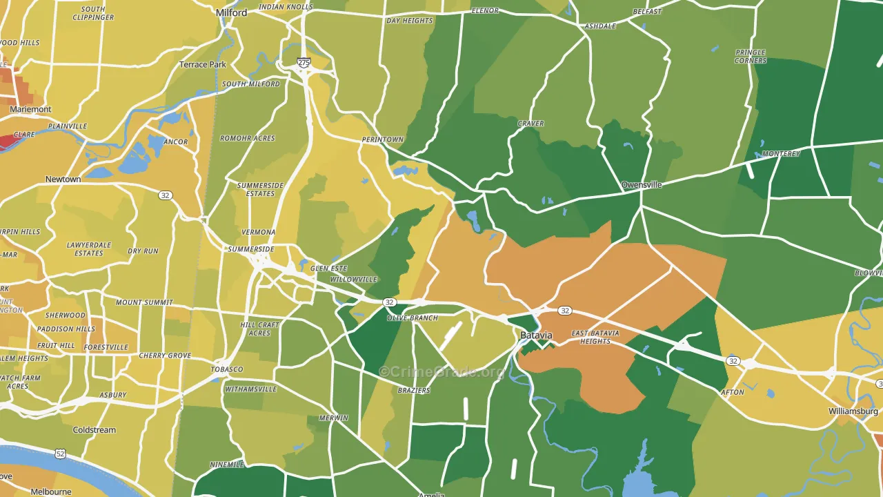 Clermont County, OH Map of Vehicle Theft Rates
