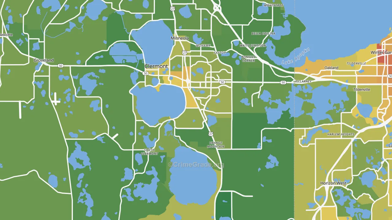 Clermont, FL Map of Vehicle Theft Rates