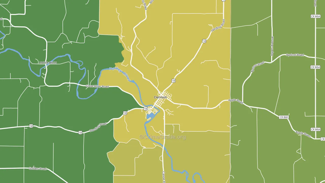 Clermont, IA Map of Vehicle Theft Rates